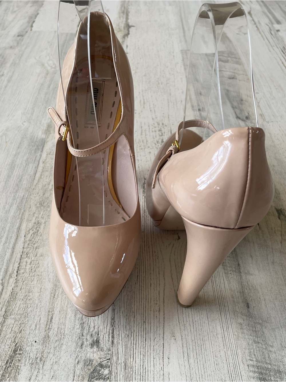 Miu Miu Nude Patent Mary Jane Pumps Platform EU 42